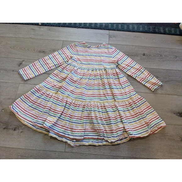 Hanna Andersson Long Sleeve Twirl Dress White Rainbow Striped Girls 120 US 6-7 - Picture 6 of 6